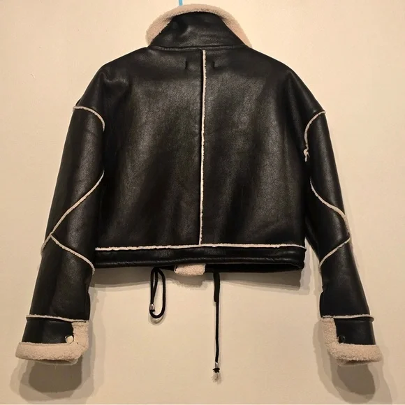 Blank NYC Flying Squad Black and Cream Faux Leather Moto- Small NWT - Picture 2 of 5